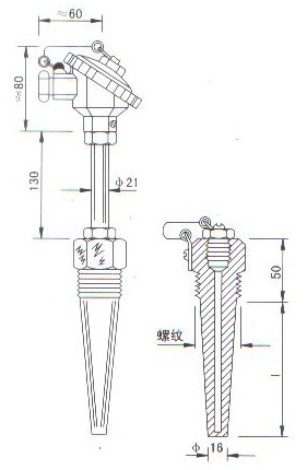 煙道、風(fēng)道熱電偶（熱電阻）產(chǎn)品結(jié)構(gòu)圖